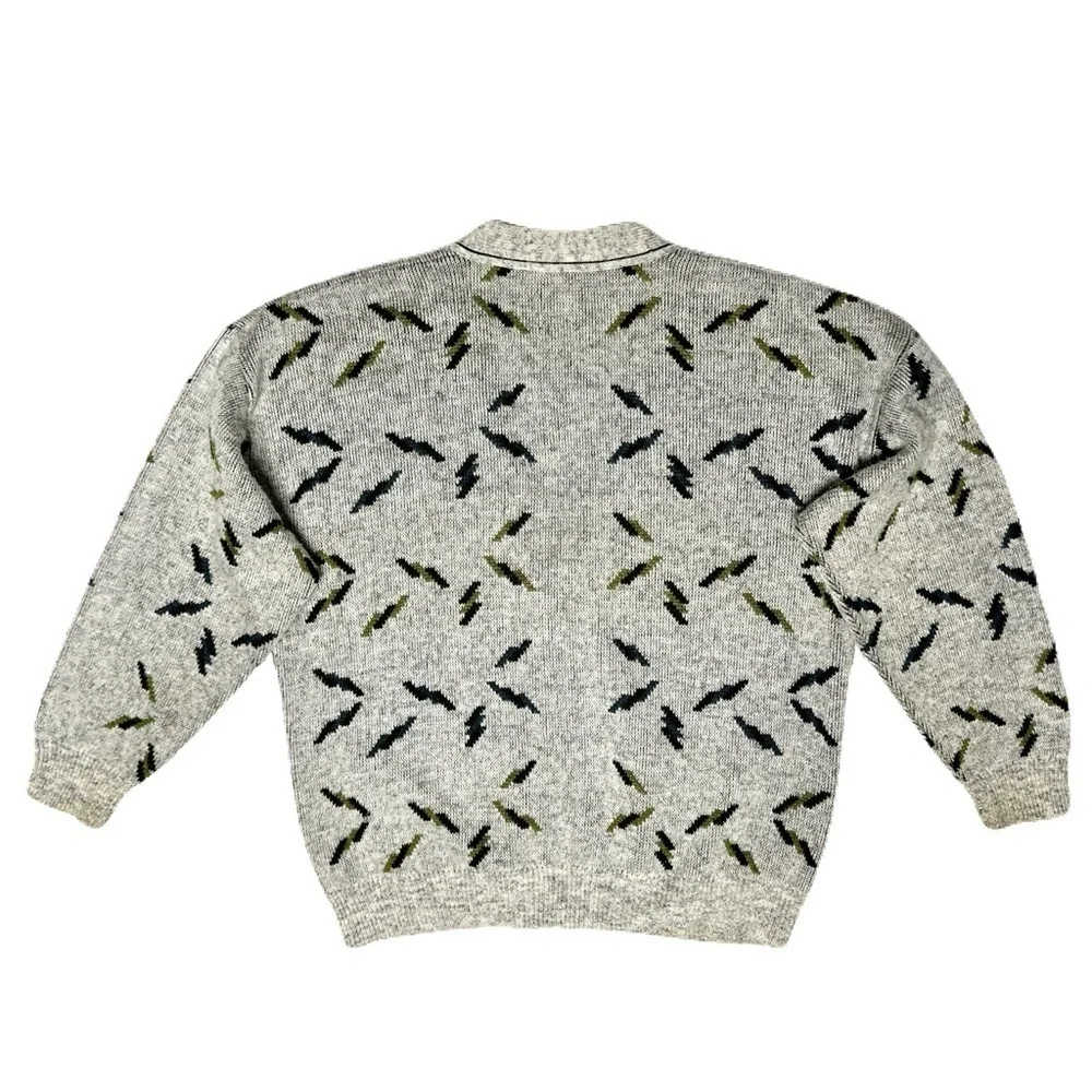 Vintage 90s Men’s Cardigan Sweater Geometric Abstract Gray XL*
